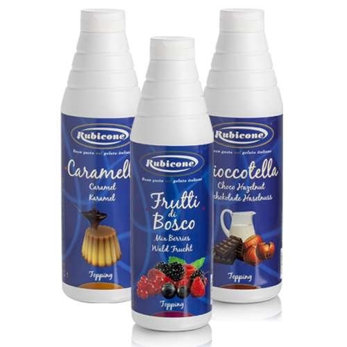 Rubicone topping sauces in squeezable bottles