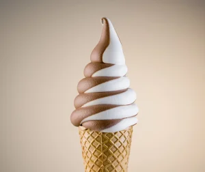 Soft serve cone from a Gelmatic express blending and freezing machine