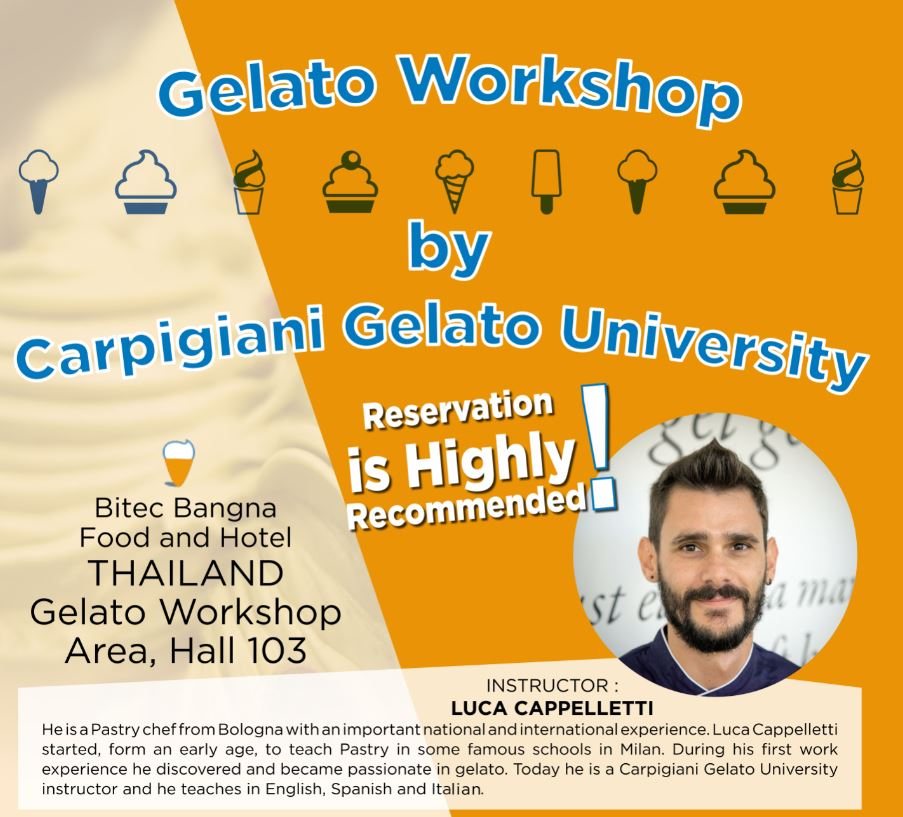 Workshop schedule for Carpigiani at Food and Hotel Thailand 2019