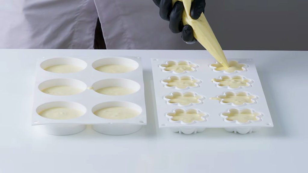 Gelato piped into silicone moulds