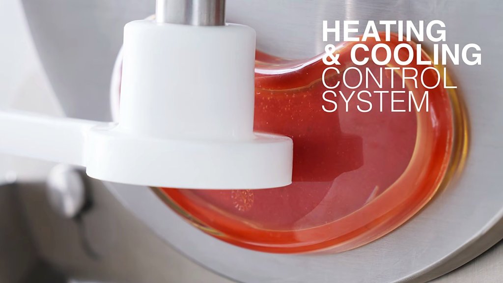 Red mix inside the cylinder with the heating and cooling control title