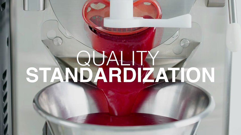 Red sorbet extruding with the quality title