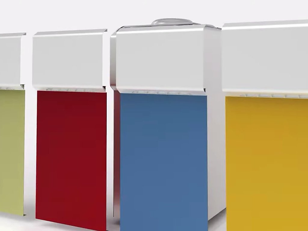 Synthesis units with yellow, red, blue and gold side panels