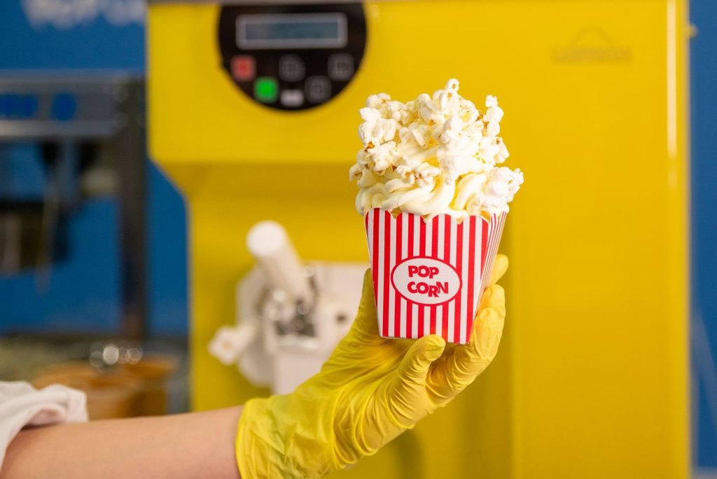 Cinema kiosk with a yellow soft serve machine