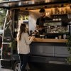 Coffee and food van serving customers on battery power