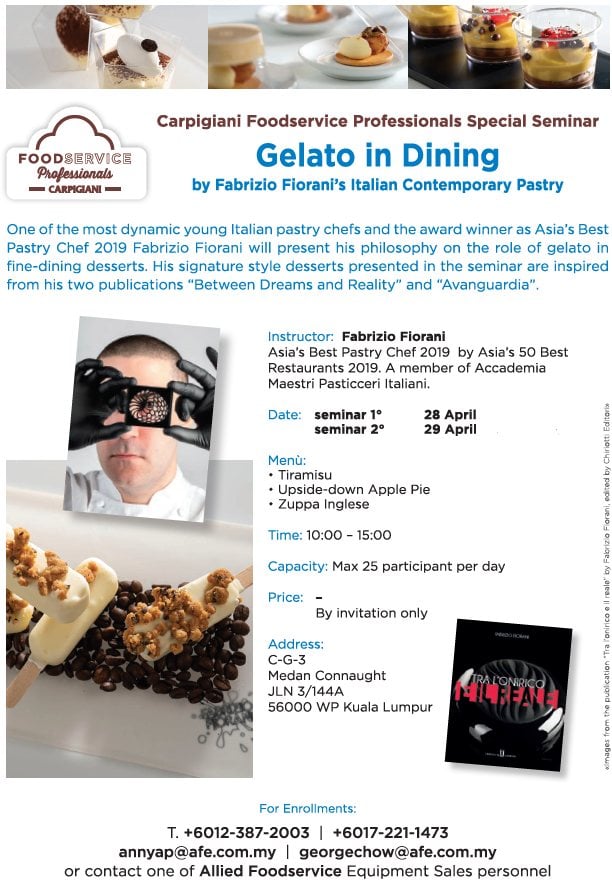 Fabrizio Fiorani seminar poster for gelato in fine dining, Kuala Lumpur 2020