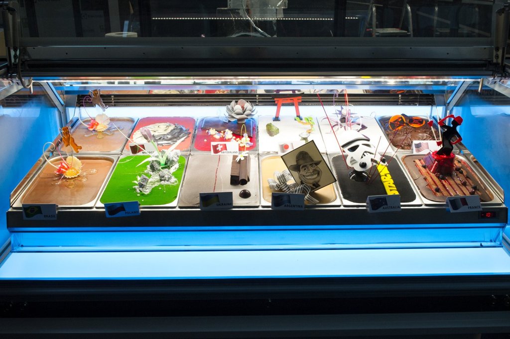 Gelato tubs displayed at the Gelato World Cup