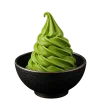 Ceremonial matcha soft serve swirl in a black Japanese bowl