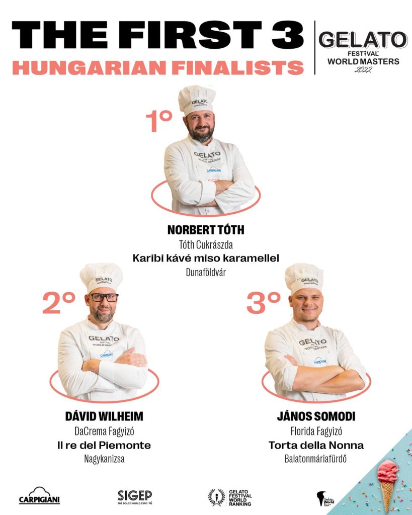 The three winners of the Gelato Festival World Masters Hungary 2022 competition in Budapest