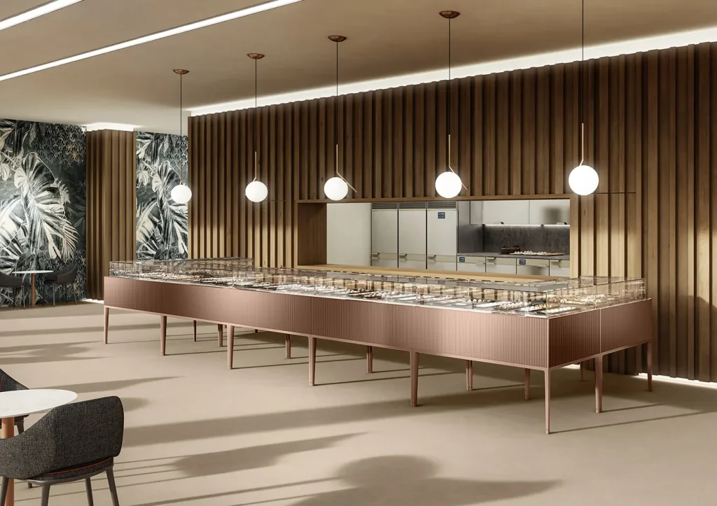 ISA Pentagram Alpha Pastry Display Cabinet installed in a store