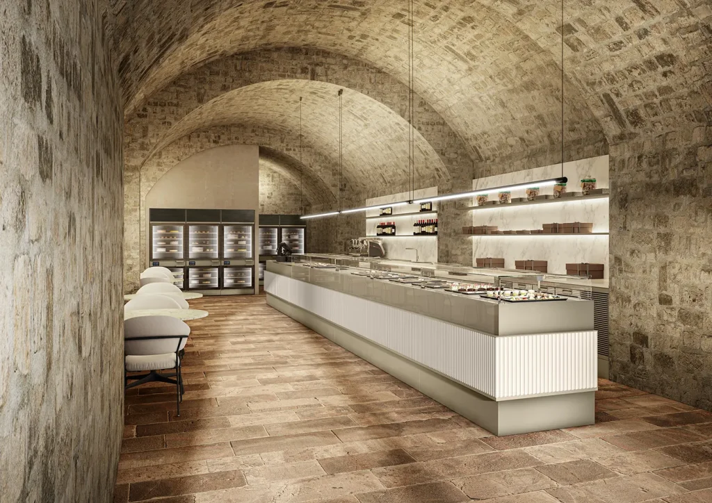 ISA Pentagram Beta Pastry Display Cabinet installed in a store