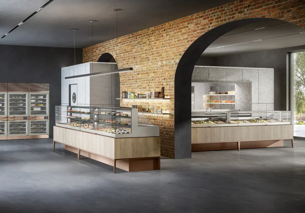 ISA Pentagram Display gelato display cabinet installed in a store