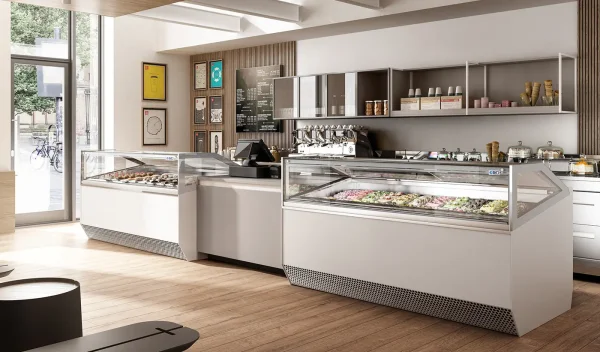 ISA Millennium LX gelato display cabinet installed in a store ISA Millennium LX gelato display cabinet installed in a store