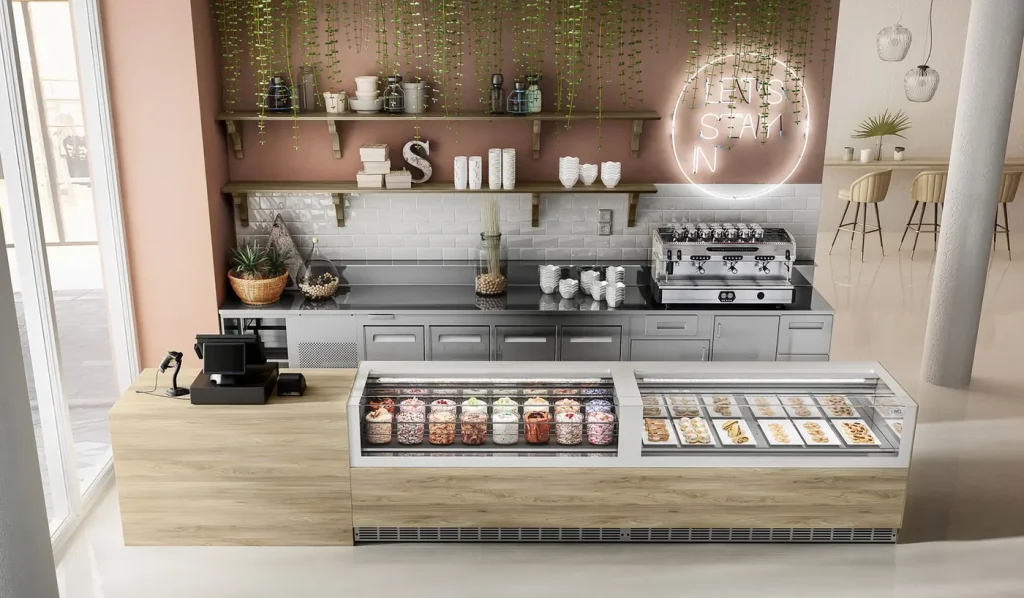 ISA OneShow gelato & pastry display cabinet installed in a store