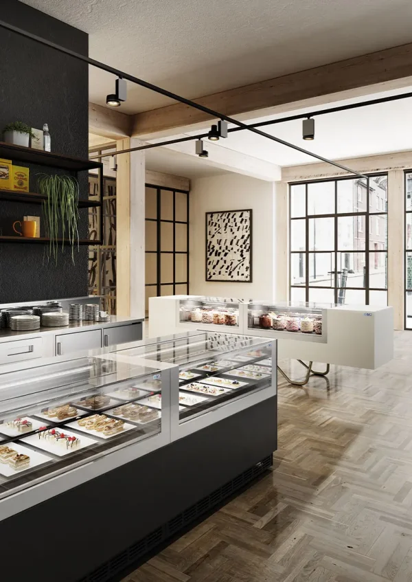 ISA OneShow gelato & pastry display cabinet installed in a store ISA OneShow gelato & pastry display cabinet installed in a store
