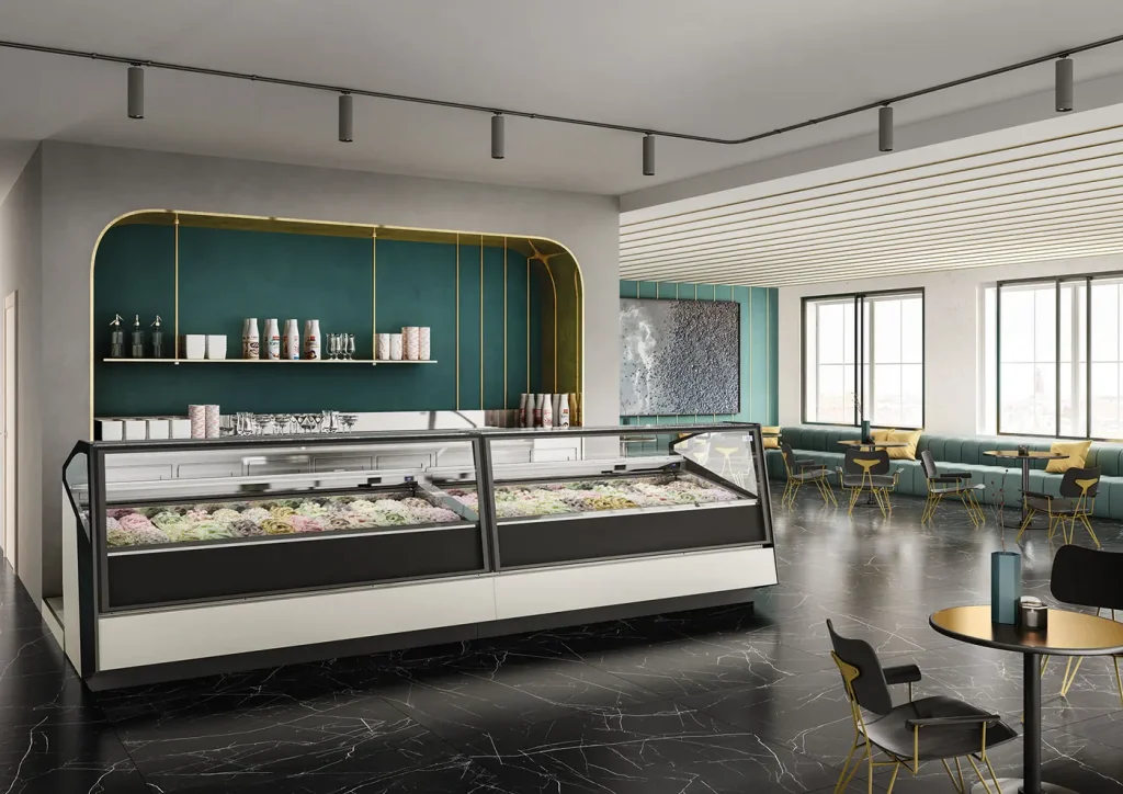 ISA Stratos gelato display cabinet installed in a store