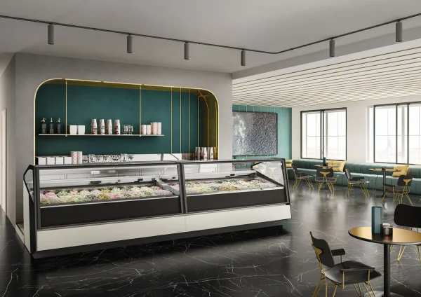 ISA Stratos gelato display cabinet installed in a store