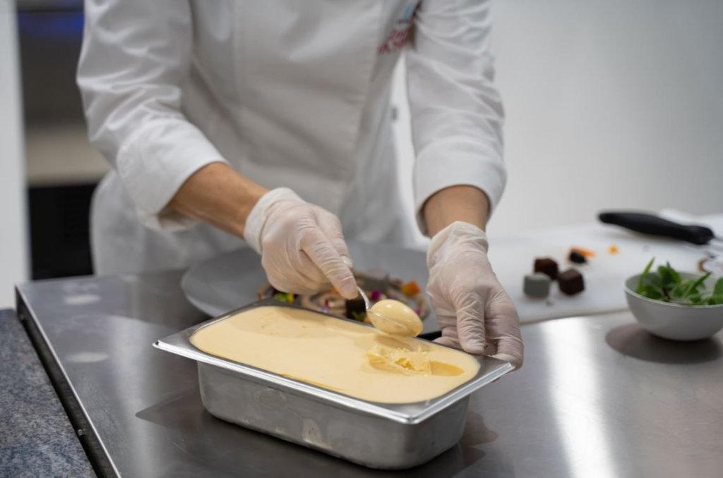 Plated dessert with gelato element