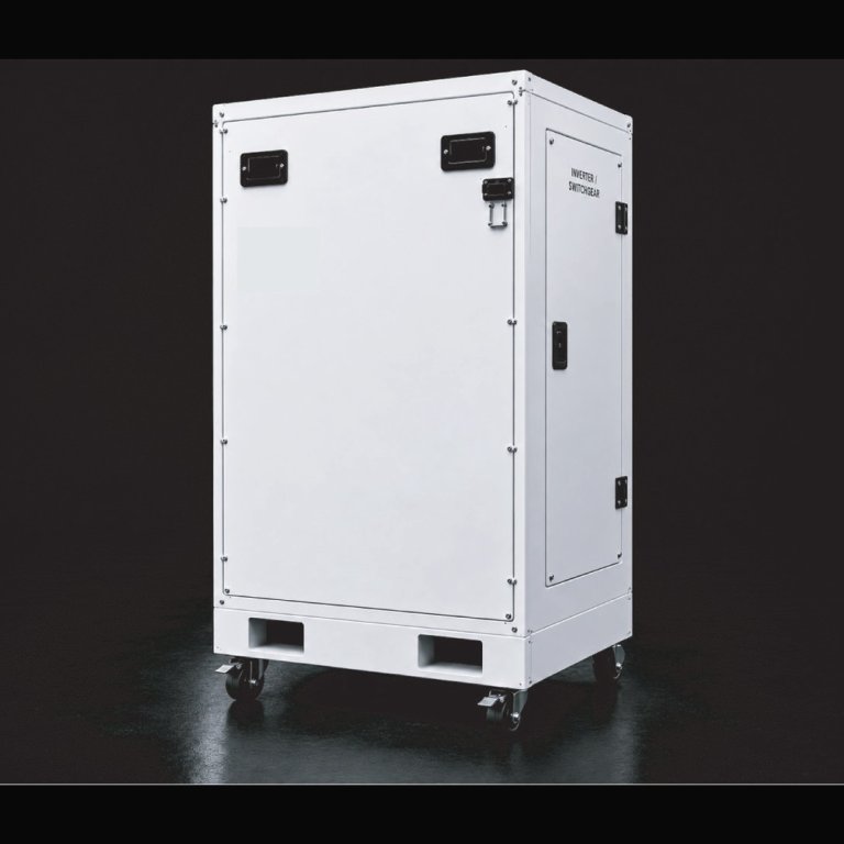 Majors Group 64 kWh in-store battery system in a wheeled upright cabinet