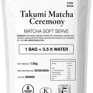 Pack Takumi Matcha premium soft serve mix, 1.5 kg bag