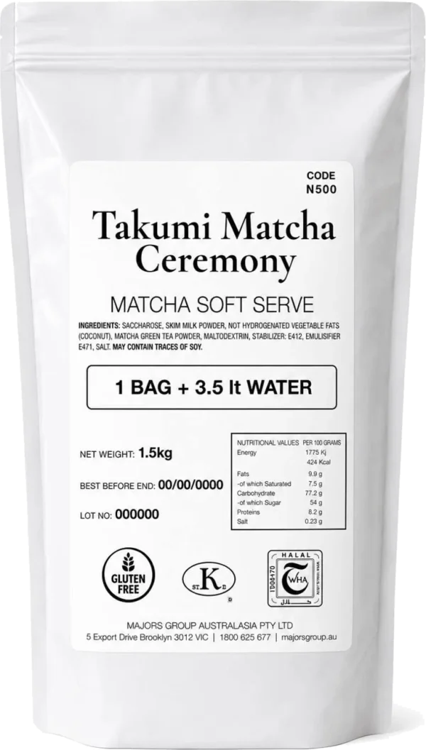 Takumi Matcha premium soft serve mix, 1.5 kg bag