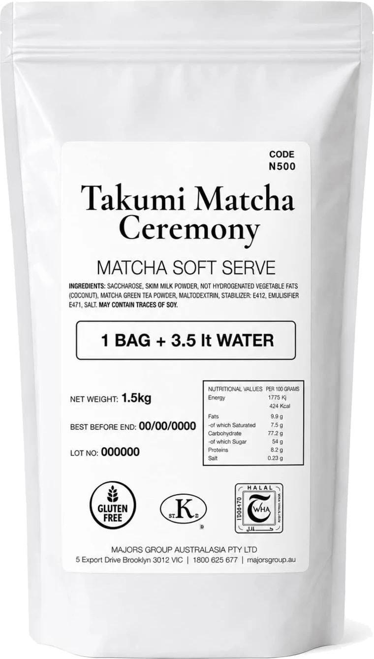 Takumi Matcha premium soft serve mix, 1.5 kg bag