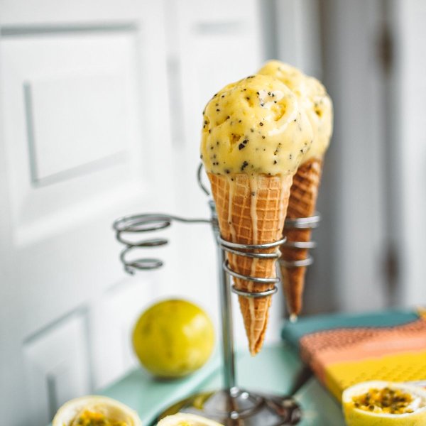 Passion fruit gelato made with Rubicone ingredients