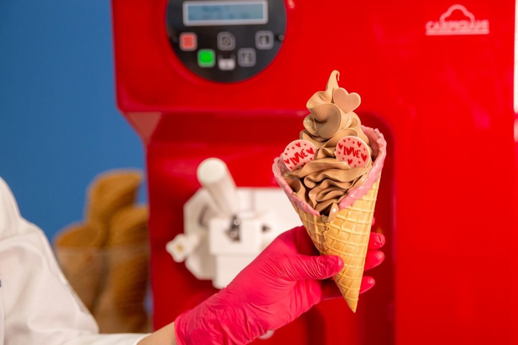 Love soft serve concept with chocolate hearts