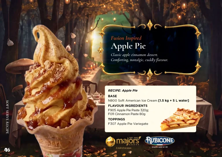 Apple Pie: soft serve recipe idea, Fusion & superfood inspired, from the Majors Group Frozen Dessert Wonderland 2026 booklet