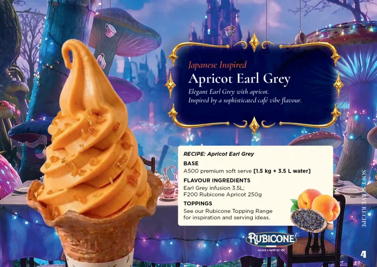 Apricot Earl Grey: soft serve recipe idea, Asian & Japanese inspired, from the Majors Group Frozen Dessert Wonderland 2026 booklet