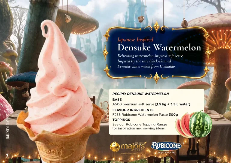 Densuke Watermelon: soft serve recipe idea, Asian & Japanese inspired, from the Majors Group Frozen Dessert Wonderland 2026 booklet