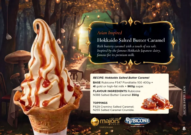 Hokkaido Salted Butter Caramel: soft serve recipe idea, Asian & Japanese inspired, from the Majors Group Frozen Dessert Wonderland 2026 booklet