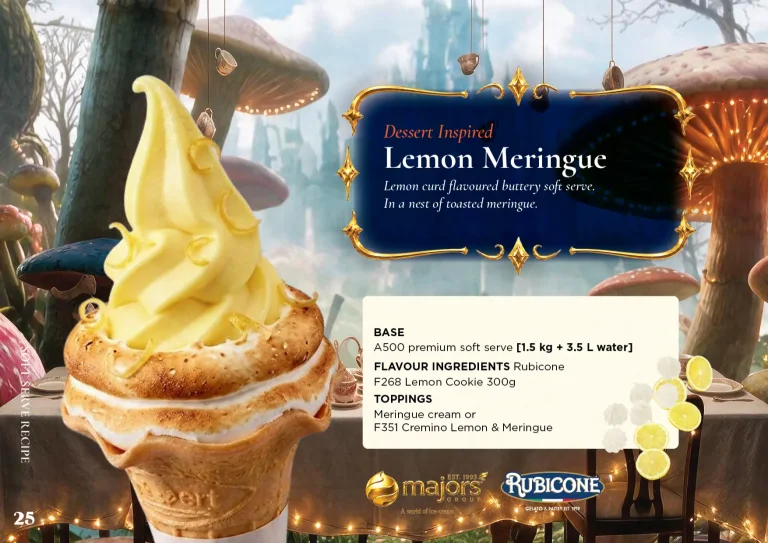 Lemon Meringue: soft serve recipe idea, Dessert inspired, from the Majors Group Frozen Dessert Wonderland 2026 booklet