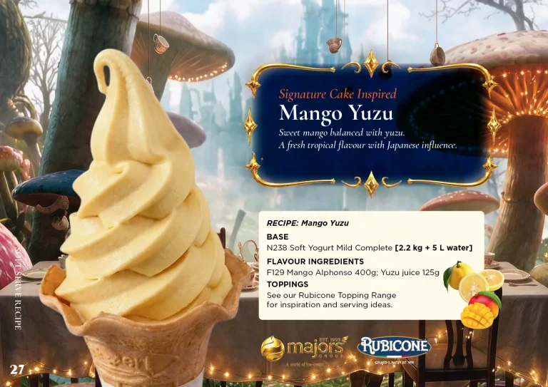 Mango Yuzu: soft serve recipe idea, Dessert inspired, from the Majors Group Frozen Dessert Wonderland 2026 booklet