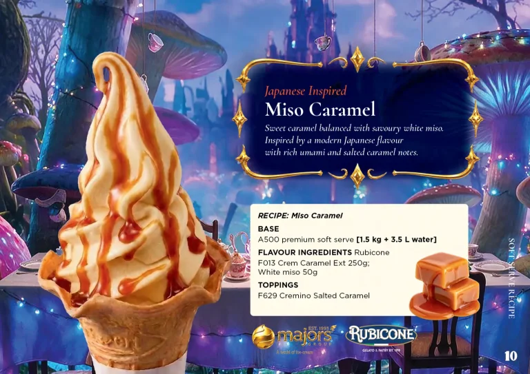Miso Caramel: soft serve recipe idea, Asian & Japanese inspired, from the Majors Group Frozen Dessert Wonderland 2026 booklet