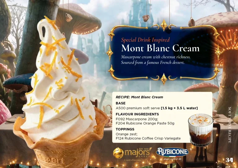 Mont Blanc Cream: soft serve recipe idea, Drinks & cocktails inspired, from the Majors Group Frozen Dessert Wonderland 2026 booklet