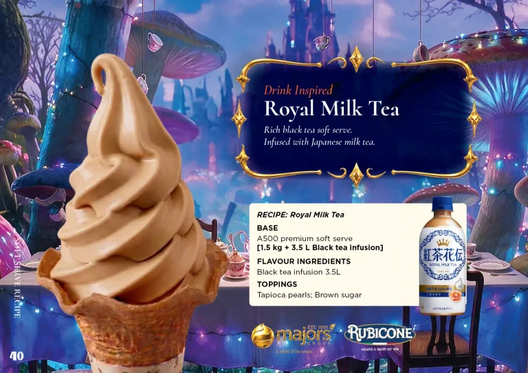 Royal Milk Tea: soft serve recipe idea, Drinks & cocktails inspired, from the Majors Group Frozen Dessert Wonderland 2026 booklet