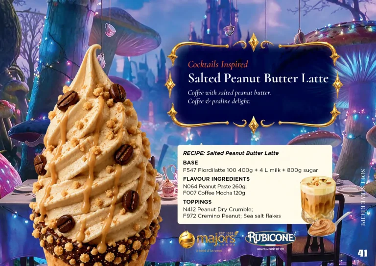 Salted Peanut Butter Latte: soft serve recipe idea, Drinks & cocktails inspired, from the Majors Group Frozen Dessert Wonderland 2026 booklet