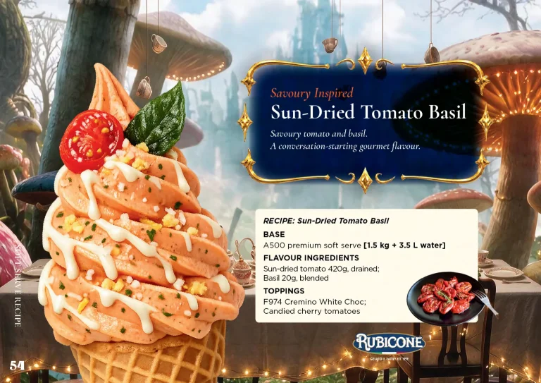 Sun-Dried Tomato Basil: soft serve recipe idea, Savoury inspired, from the Majors Group Frozen Dessert Wonderland 2026 booklet