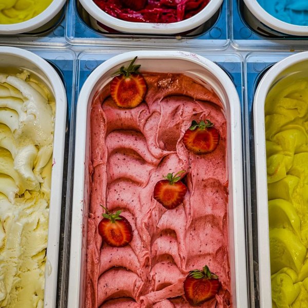 Strawberry gelato made with Rubicone ingredients