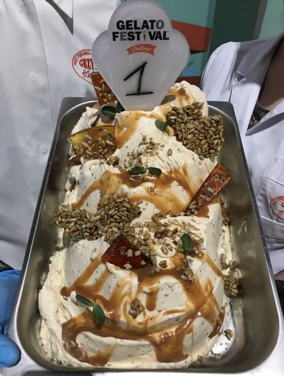 Roasted sunflower seed and caramel gelato