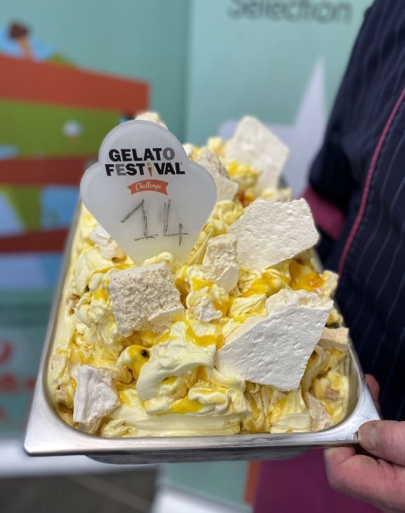 Mapapa yoghurt gelato with mango, passionfruit and papaya