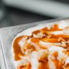 Vanilla gelato with toffee topping Vanilla gelato with toffee topping made with Rubicone ingredients